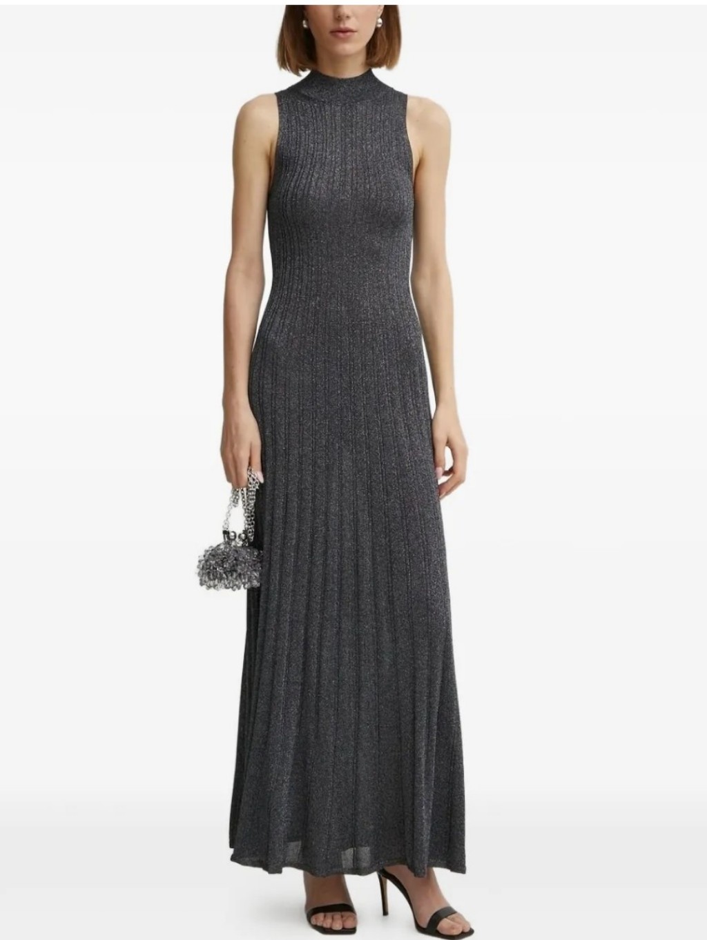 Dkny Metallic Ribbed Knit Sleeveless Turtleneck Maxi Dress Black Gold Size Small